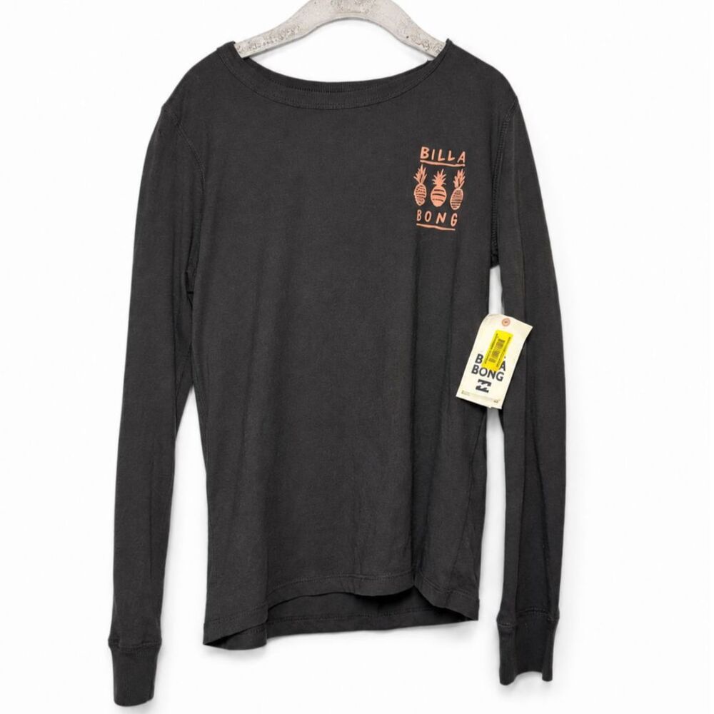 NWT Billabong Pineapple Graphic Long Sleeve Tee Charcoal Gray 100% Cotton Small
